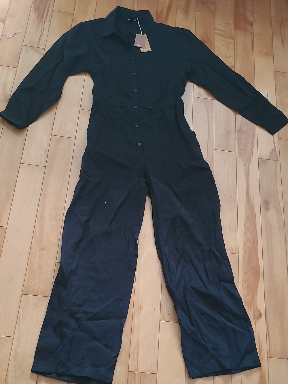 Classic Black Button-Front Wide-Leg Jumpsuit